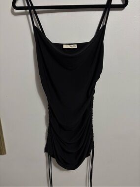 Black Draped Cowl Neck Ruched Mini Dress